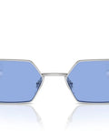 Hexagonal Silver Sunglasses With Blue Bio-Nylon Lenses, 58 Mm, Eco-Friendly Frame Made From Castor Oil, 100 Percent UV Protection