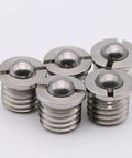 Heavy Duty Stainless Steel Ball Plunger Pin With Flange Mount And Threaded Shank For Smooth Engagement And Rock Solid Hold On Any Shop Job Or Custom Build Two Pack close-up of plunger pins with flat flanges and threaded shanks.
