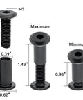 100 Pcs M8 X 20mm Black Barrel Nuts and Bolts for Knockout Furniture Assembly and Knuckle Busted Badass Mechanical Projects with Standard Coarse Thread Grip, showing dimension details.