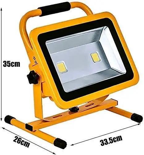Heavy Duty 100W Rechargeable LED Floodlight With 270 Degree Swivel Bracket And Solid Aluminum Construction Waterproof Ip65 Rated For Garden Pathway Road Security And Outdoor Work Spots Built Like A Tank To Survive Any Wild Weather Conditions, showing dimensions 35cm height and 33.5cm width.
