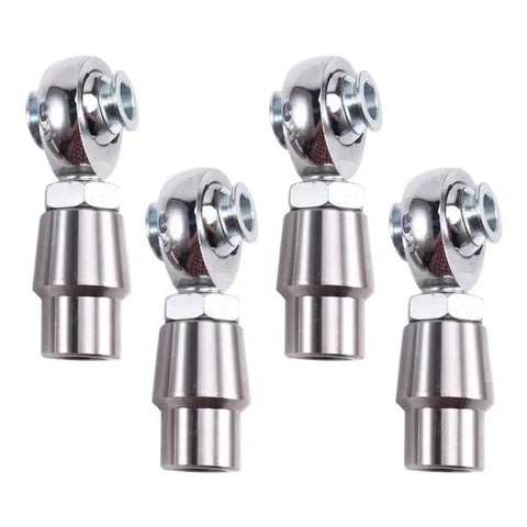 Built Tough 4 Piece 5/8 18 Thread Rod End Kit features shiny chrome ball ends with connectors for custom suspension performance.