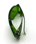 Badass OD5 Laser Protection Goggles Covering 190 To 470 Nm And 800 To 1700 Nm With Tough As Nails Shield side view with green lenses.