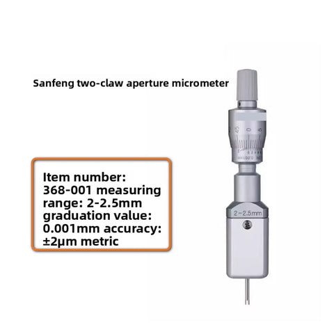 Premium Three Point Internal Aperture Micrometer for precise hole diameter measurements, 2-2.5mm range, precise metric tool.