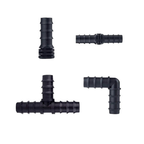 PE Pipe Joint Tee Straight Elbow Plug Greenhouse Irrigation Fittings Set For Micro Spray Hose Connectors 16mm 20mm 25mm Tee Elbow Bulk 50 Pieces DIY Garden Watering Kit, black plastic connectors