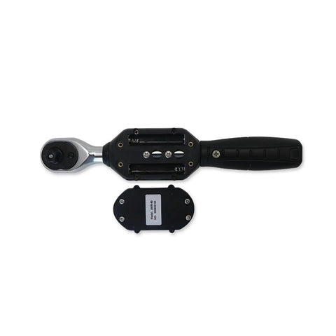 Professional Digital Torque Wrench Kit featuring 1/4, 3/8, and 1/2 drive sizes with a black grip handle and backlit display.