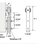Diagram showing dimensions of Modern Sliding Double Barn Doors 32 By 96 Inches With Clear Glass And Black Rail Hardware Kit.