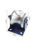 Heavy Duty Concave Track Groove Wheel With Mounting Base 1000Kg Load Rock Solid Steel Roller with measurements shown.