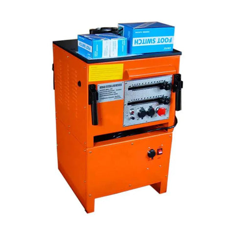 Heavy Duty Rebar Cutter And Bender Built Tough For Gritty Job Sites Featuring Slick Cuts Up To 25Mm With 1600W Electric Workhorse and Pro Grade Tool, orange unit with control panel.