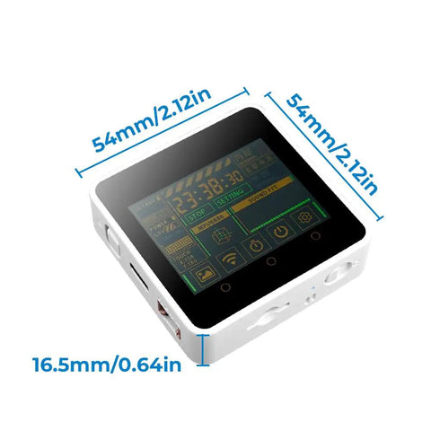 Core2 ESP32 IoT Development Kit V1.1 showing a 2.0-inch capacitive touch screen with measurements, ideal for smart project prototyping.