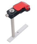 Close-up of stainless steel quick release bench dog clamp with non-slip grip, part of Two Pack Hold Down Clamp Set for T slots.