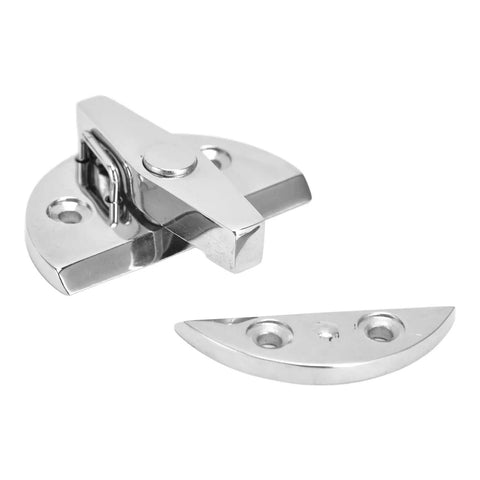 Rock Solid Marine Grade 316 Stainless Steel Boat Door Latch Heavy Duty Round Twist Catch with mounting plate.