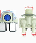 Inlet Solenoid Valve Kit for Washing Machines, 180A Dual Head Direct Replacement, 4.5cm front view, metal and plastic build