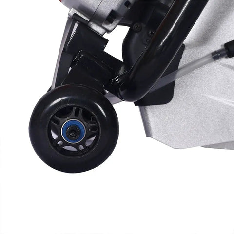 Close-up of the wheel assembly on the Heavy Duty Beast 3000W Electric Concrete Saw Sporting 14 Inch Blade and Wet Cutting Setup.