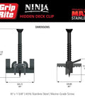 Dimensions of Top Shelf Hidden Deck Clips Hella Tough 316 Stainless Steel for Composite and Wood Decks.