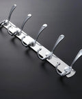 Two Piece Five Hook Wall Mounted Coat Rack Made From Solid Stainless Steel Featuring A Polished Mirror Finish Great For Bathrooms Bedrooms And Hallways A Real Deal Storage Solution on black background.