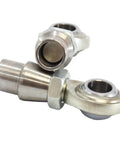 Bulletproof Hardcore 3/4 X 16 Heim Joints With Solid Bung Connectors And Heavy Duty Jam Nuts 4 Pack close up of metal rod ends.
