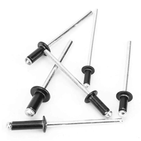 Pro Grade 120 Piece Blind Rivet Kit Made From Aluminum Alloy With Smooth Shafts For Clean, Neat Install, Six Sizes M2.4x6 M3x6 M3.2x6.4 M3.2x8 M3.2x10 M4x8, Lightweight 140g, Great For Tools Auto And Furniture Projects. aluminum alloy rivets scattered on white background