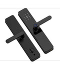 Keyless Entry Smart Lock With Slick Touchscreen Handle And Fingerprint Door Lock Electronic Deadbolt For Front Doors, sleek black design.