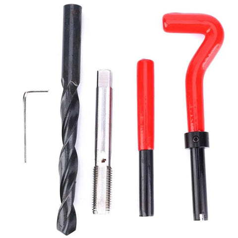 17 Piece M12x1.5 Thread Repair Kit with Spiral Drill, Screw Tap, Wrench, Break Pin, Hex Key, and Inserts for Damaged Hole Repair