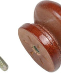 Heavy Duty Round Wood Drawer Knobs For Dressers And Cabinets, Slick Red Brown Finish With Hassle Free Mounting Screws, Pro Level Furniture Pull Handles Set Of Ten, close-up of knob with screw.