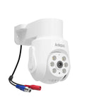 Wired pan tilt security camera from Anlapus, featuring sensors and connectors, designed for indoor and outdoor use.