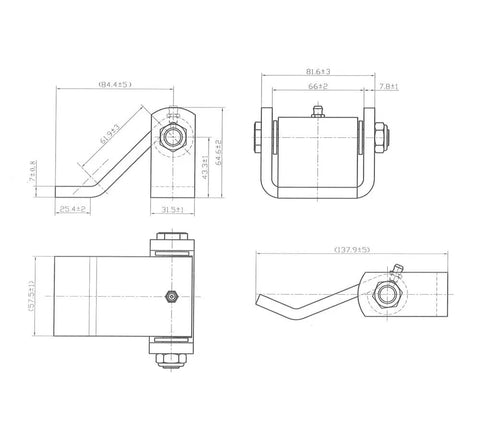 Technical drawing of Eight Pack Heavy Duty Steel Dump Trailer Hinges With Weld On Short Leaf Strap Setup and Greaseable Pivot Pin.