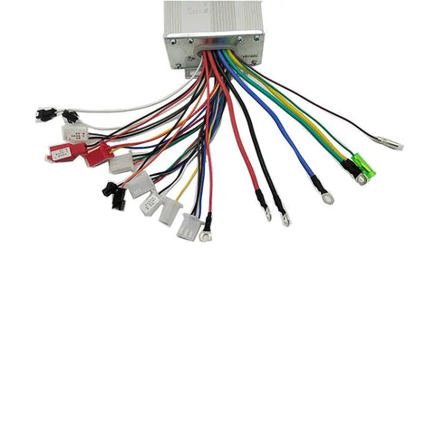 Beefy Brushless DC Motor Controller For Electric Bikes And Scooters, 48V 60V 64V Compatible, 1500W 45A, aluminum housing, wiring view