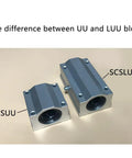 Top Shelf 35mm Linear Motion Shaft Kit With 2Pcs 2300mm Smooth Chrome Shafts And 2Pcs SCS35UU Slide Blocks Along With 4Pcs SK35 Aluminum Rail Supports For Your CNC Project Or 3D Printer Build Ensure Slick Precision And Sturdy Performance. SCSUU and SCSLUU slide block comparison.