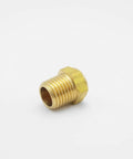 One Quarter Inch Male Npt Pneumatic Air Muffler Heavy Duty Solid Brass Build and Sintered Bronze Core positioned on white background.