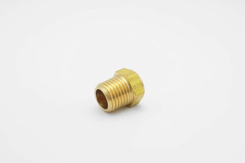 One Quarter Inch Male Npt Pneumatic Air Muffler Heavy Duty Solid Brass Build and Sintered Bronze Core positioned on white background.