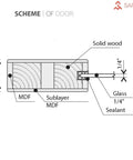 Diagram of Sliding Double Barn Doors Featuring Frosted Glass And Nordic White Finish 42 By 96 Inches with MDF and solid wood construction.