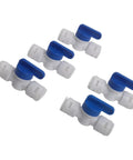 5 Piece 3/8 Inch Quick Connect Shut Off Ball Valve Push Fit Polypropylene Connector For Water Filter Lines displayed.