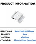 Rock Solid Solar Panel Mid Clamps Beefy 6061 Aluminum Alloy for Heavy Duty PV Racks shown in detailed view for 35mm to 50mm panels.