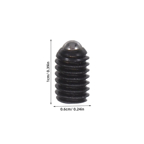 Rock Solid Spring Loaded Ball Plunger Set Screws M4x6 Hex Socket Cup Points 50 Pack Stainless Steel hardware with dimensions shown.