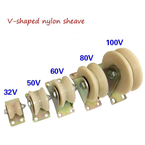 Two Pack Tough As Nails Nylon Track Wheels For Smooth Sliding Door Rollers And Heavy Duty Guide Pulleys With Double Bearings Rock Solid Build For Mechanical Carts And V Type Railing Systems 50Mm 2Inch displayed with multiple sizes of nylon sheaves.