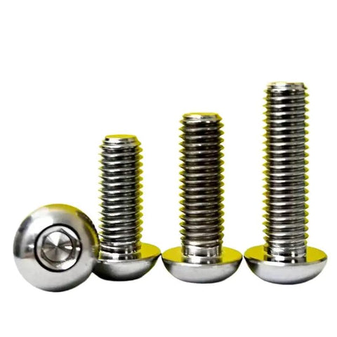 Top Shelf Grade 5 Titanium Button Head Hex Socket Cap Screw M4 X 15mm ISO 7380 standard fasteners in various lengths.