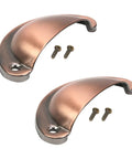 Top Shelf Iron Cup Pulls Vintage Rustic Kitchen Cabinet Drawer Handles Brushed Red Copper Finish shown with screws.