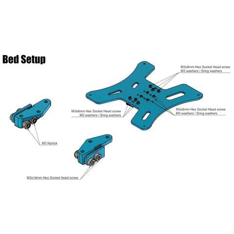 Detailed blue aluminum bed setup components for Fresh 3D Printer Upgrade Kit For Ender 3 Pro And V2 Featuring Rock Solid Dual Drive Extruder Mods.