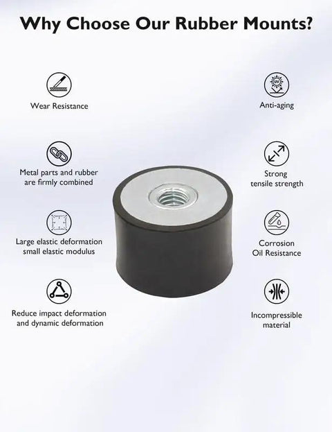 M4 Rubber Vibration Isolator Mounts Four Piece Set Heavy Duty Shock Absorbers With Lock Nuts, showing rubber mount with metal insert.