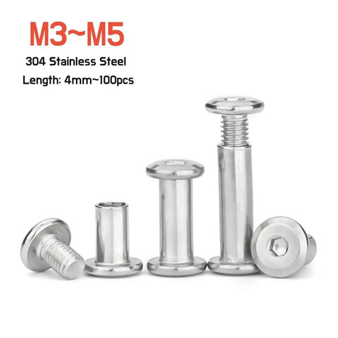 Tough As Nails Hex Head Bind Screws And Barrel Nuts Featuring M3 M4 M5 Threads Molded From Heavy Duty 304 Stainless Steel, various sizes shown.