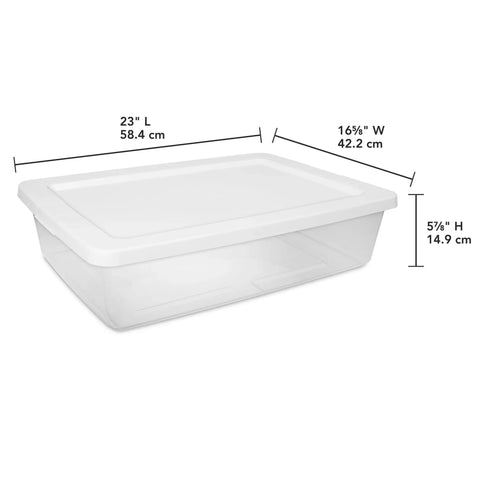 Totally Dope 28 Quart Storage Bins 2 Pack Featuring Crisp Clear View And Snug Snap Lid For Legit Closet Organization Bedroom Glow Up Or Dorm Room Must Haves In Classic White, showing dimensions and design.