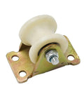 Heavy Duty Nylon Sliding Door Rollers Featuring A Slick Grooved Build For Quiet Operation And Bulletproof Wear Resistance Quick Swap U30mm Roller Wheels for closet use, with steel core and metal bracket.