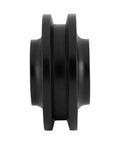 Close-up of Built Tough Sliding Barn Door Hardware Kit featuring smooth black zinc alloy roller for closets and cabinets.