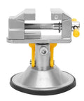 360 Degree Rotating Table Vise With Suction Cup Base For Jewelry Repair And DIY Bench Work Compact Lightweight Portable Clamp For Stable Hold And Easy Angles On Any Surface, silver vise with yellow handle and suction base