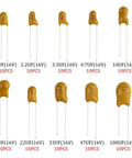 Rock Solid Tantalum Capacitor Assortment Kit Featuring One Hundred Pieces Across Ten Distinct Values Ranging From One To One Hundred Microfarads At Sixteen Volts Inside A Nifty Storage Box including various capacitor values.