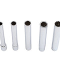Heavy Duty Chrome Vanadium Socket Head Set With Three Eighth Inch Drive Extra Long 120mm Reach Six Piece Metric Sockets