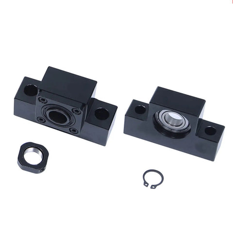 Drop In 25Mm C7 Grade Precision Ball Screw Kit For CNC Routers featuring two black locking end blocks and bearing components.