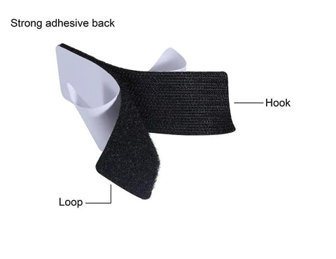 Close-up of Heavy Duty 1x4 Inch Hook And Loop Fastener Strips With Adhesive showing hook and loop sections in black.
