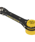 Six In One Lineman's Ratcheting Wrench with yellow socket for utility pole hardware, different sizes visible.