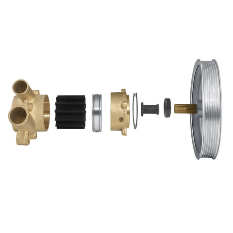 Direct Fit Raw Sea Water Pump With Upgraded Genuine Nsk Bearings And Solid Stainless Impeller For Volvo Penta Marine Diesels No Sweat Install Full Kit Ready components laid out for assembly.